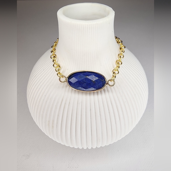Royal Blue Lapis Lazuli Gold-Tone Adjustable Bolo Bracelet - Picture 1 of 4